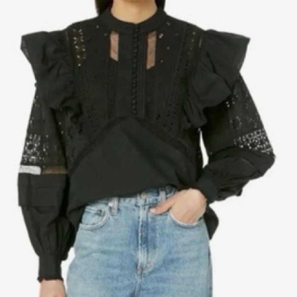 NWT All Saints Black Prim Broderie Top - Sz 8